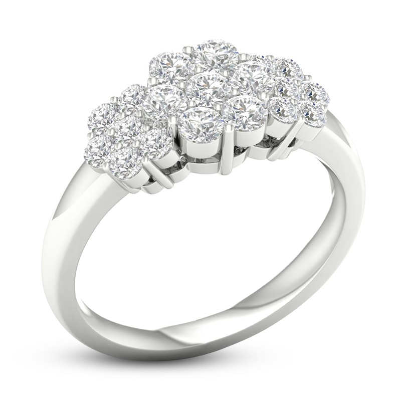 Diamond Triple Flower Ring 1 ct tw Round-cut White Gold Plated