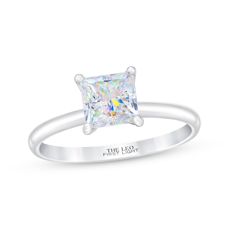 THE LEO First Light Diamond Princess-Cut Solitaire Engagement Ring 1-1/2 ct tw White Gold Plated