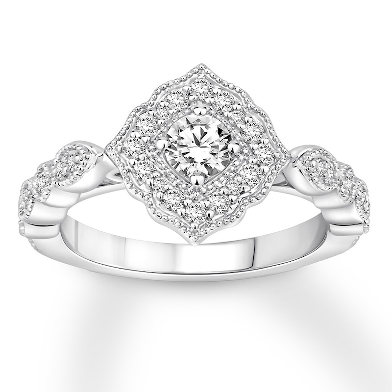 Diamond Engagement Ring 5/8 ct tw Round-cut White Gold Plated