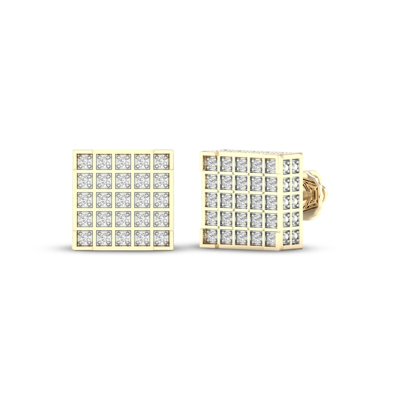 Men's Diamond Cube Earrings 1/4 ct tw Yellow Gold Plated
