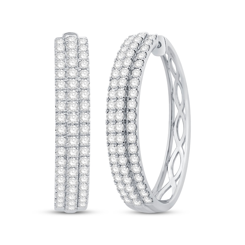 Diamond Three-Row Hoop Earrings 3 ct tw White Gold Plated