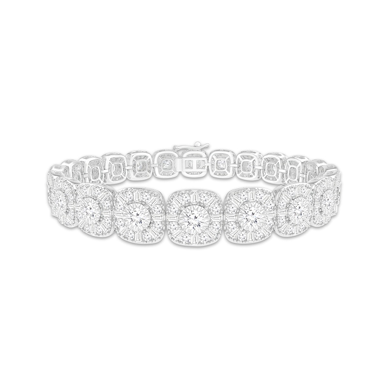 Baguette & Round-Cut Multi-Diamond Cushion Link Bracelet 7 ct tw White Gold Plated 7.25"
