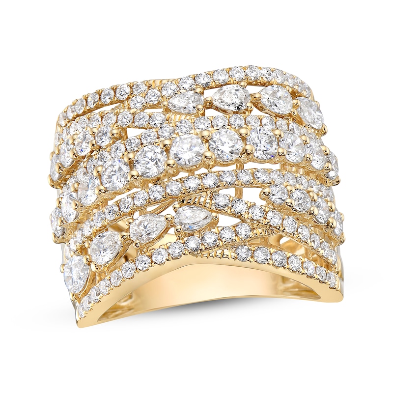 Pear-Shaped & Round-Cut Multi-Diamond Statement Ring 2-1/2 ct tw Yellow Gold Plated