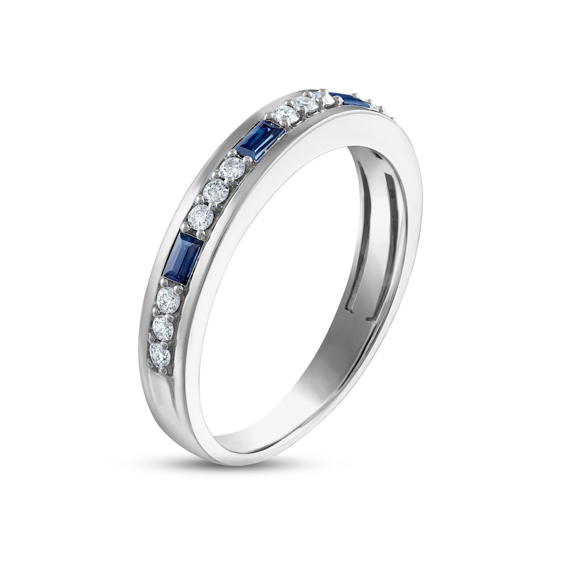 Men's Blue Sapphire & Diamond Wedding Band 1/5 ct tw Round-cut White Gold Plated