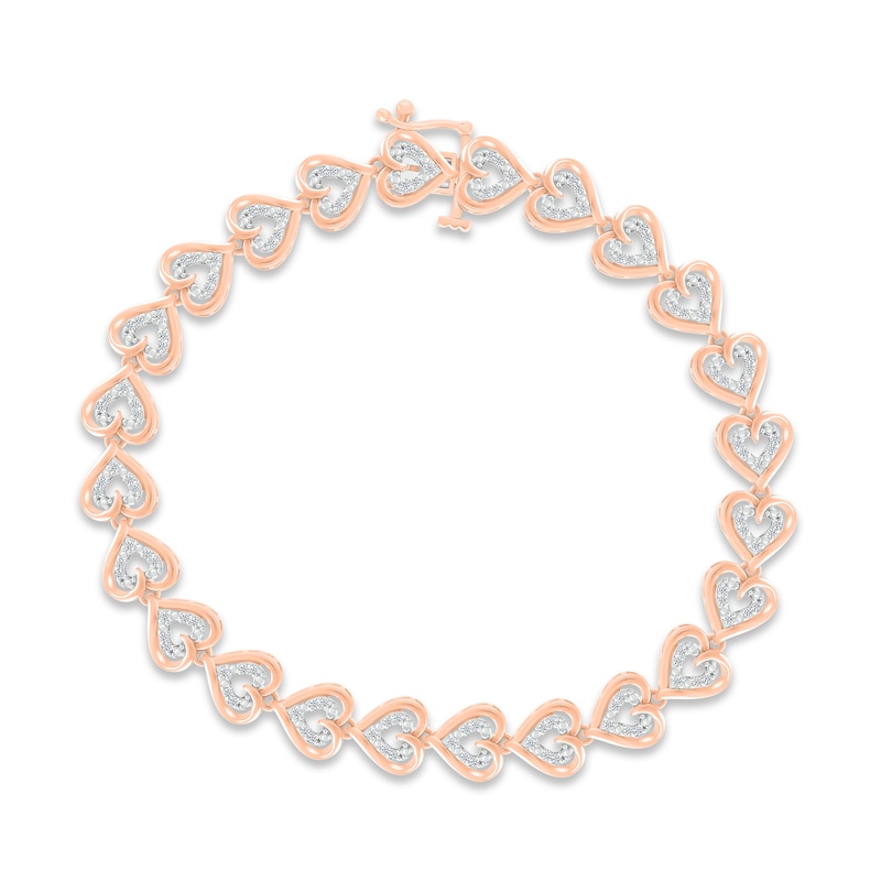 Diamond Heart Bracelet 1/2 ct tw Round-cut Rose Gold Plated 7.25"