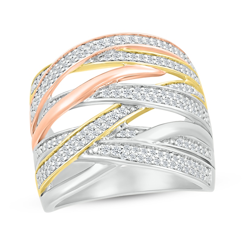 Diamond Multi-Row Crisscross Ring 1/2 ct tw Silver Plated & Two-Tone Gold Plated