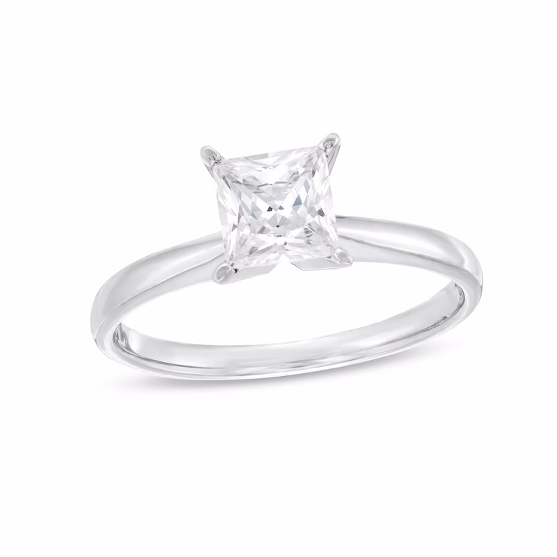 Now + Forever Diamond Solitaire Ring 1 Carat Princess-Cut 14K White Gold (I/I2)