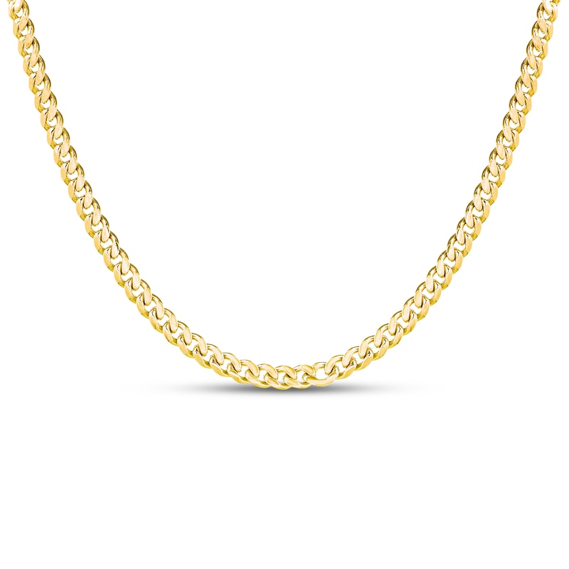 Solid Cuban Curb Chain Necklace Yellow Gold Plated 24"
