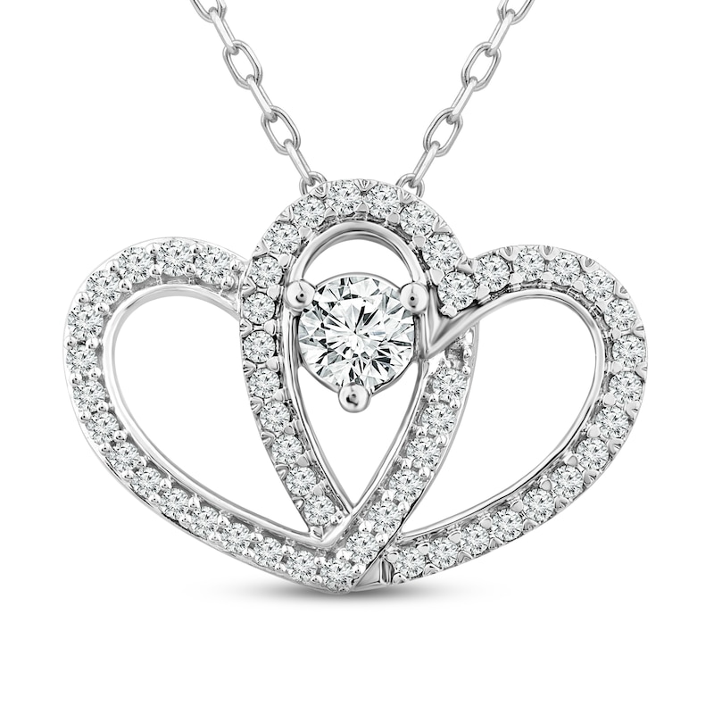 Two as One Diamond Heart Necklace 3/4 ct tw Round-Cut White Gold Plated 18"
