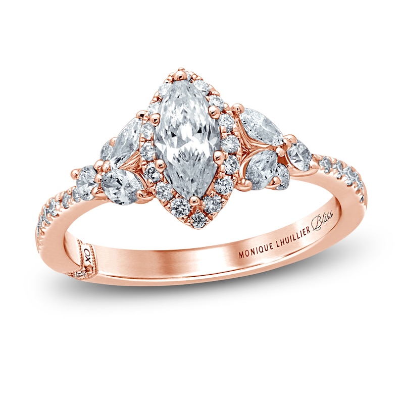 Monique Lhuillier Bliss Diamond Engagement Ring 1-1/8 ct tw Marquise & Round-cut Rose Gold Plated