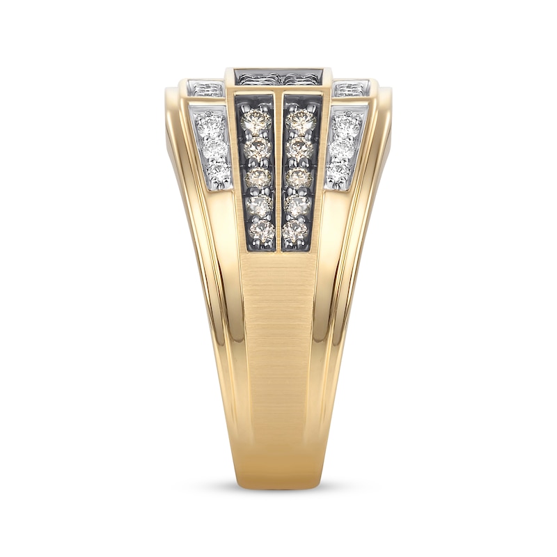 Men's Brown & White Diamond Ring 1 ct tw Yellow Gold Plated