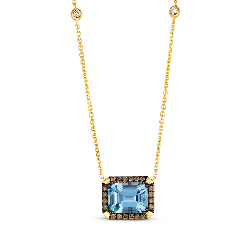 Le Vian Aquamarine Necklace 1/4 ct tw Diamonds Honey Gold Plated 19"