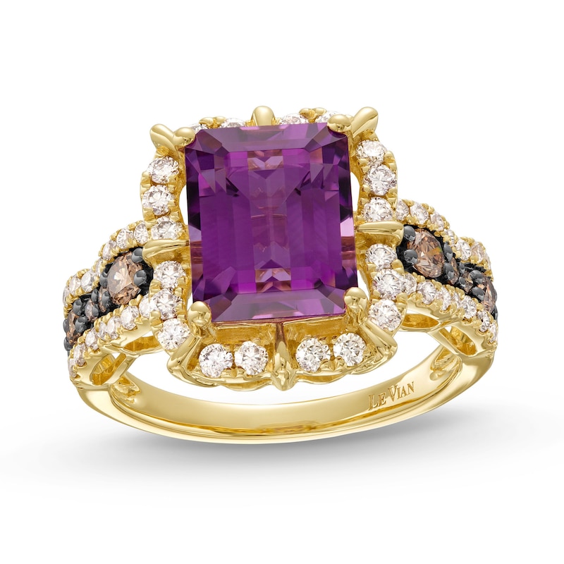 Le Vian Chocolate Waterfall Emerald-Cut Amethyst Ring 7/8 ct tw Diamonds Honey Gold Plated