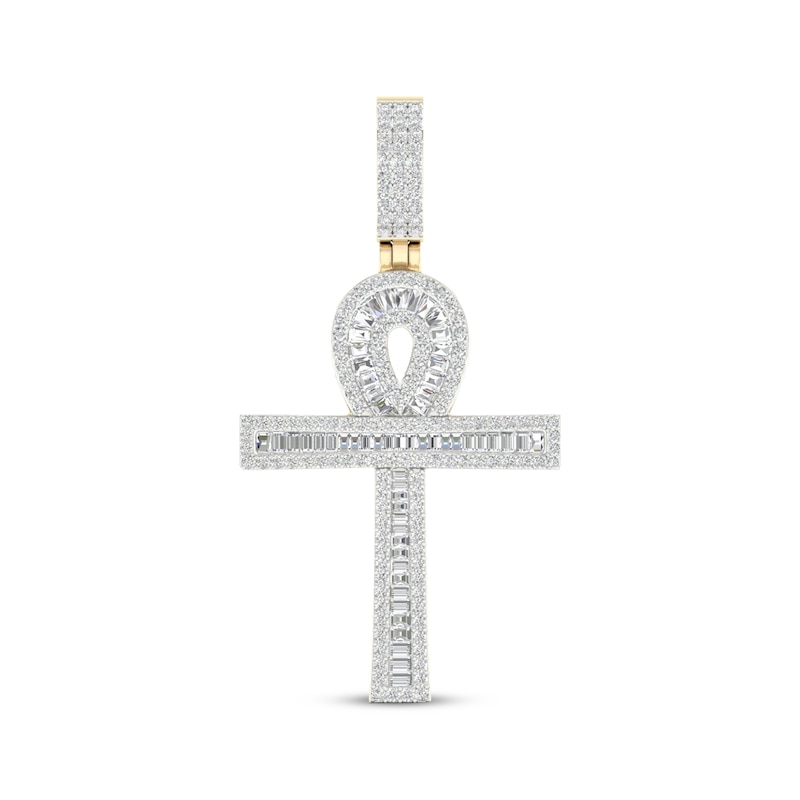 Men's Baguette & Round-Cut Diamond Ankh Charm 1 ct tw Yellow Gold Plated