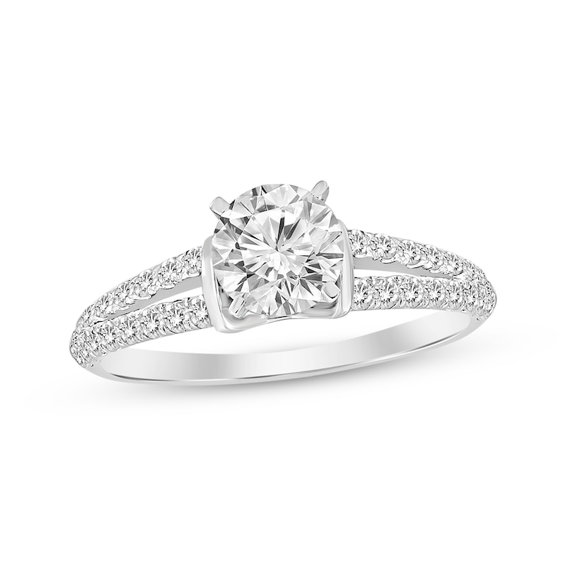 Round-Cut Diamond Collar Engagement Ring 1-3/8 ct tw White Gold Plated
