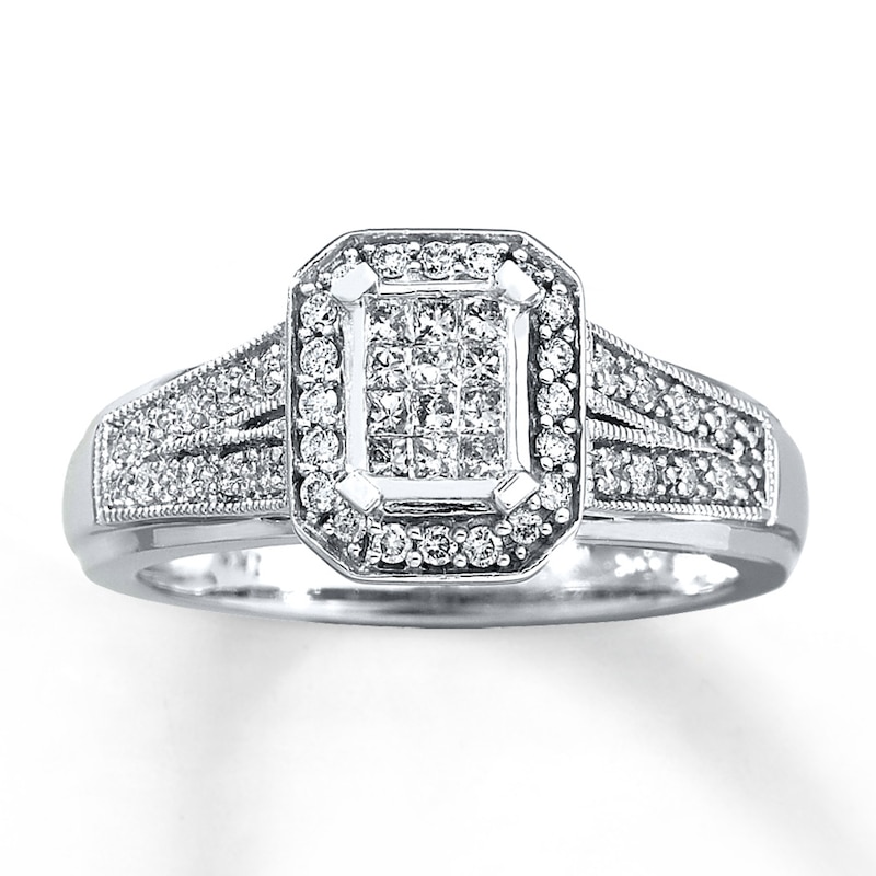Ring 1/3 ct tw Diamonds White Gold Plated