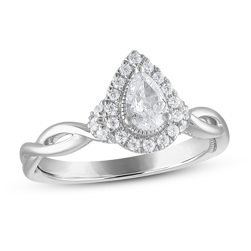 Diamond Engagement Ring 5/8 ct tw Pear & Round-cut in White Gold Plated