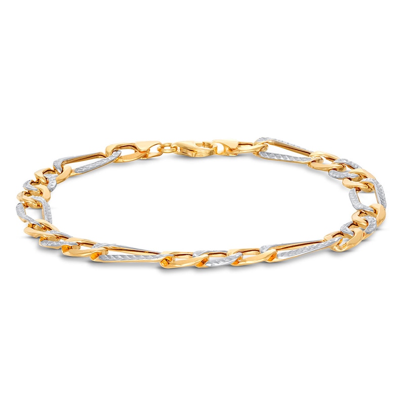 Semi-Solid Figaro Chain Bracelet Two-Tone Gold Plated 8.5"