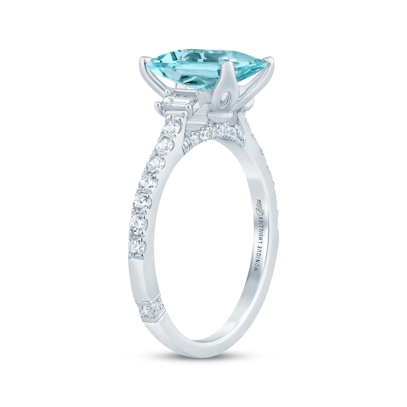 Monique Lhuillier Bliss Emerald-Cut Aquamarine & Diamond Engagement Ring 1/2 ct tw White Gold Plated