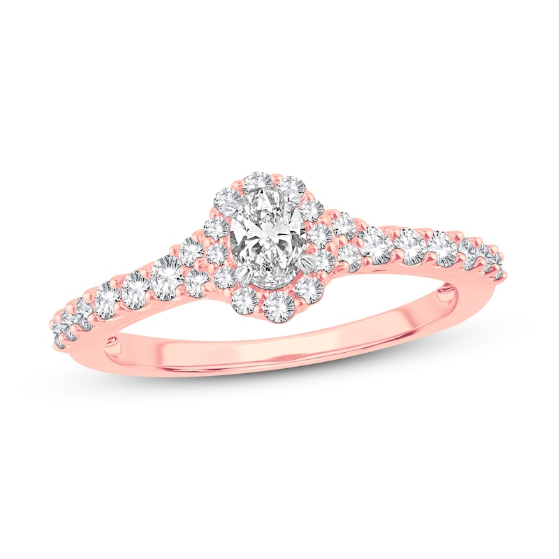 Diamond Engagement Ring 1/2 ct tw Oval & Round Rose Gold Plated