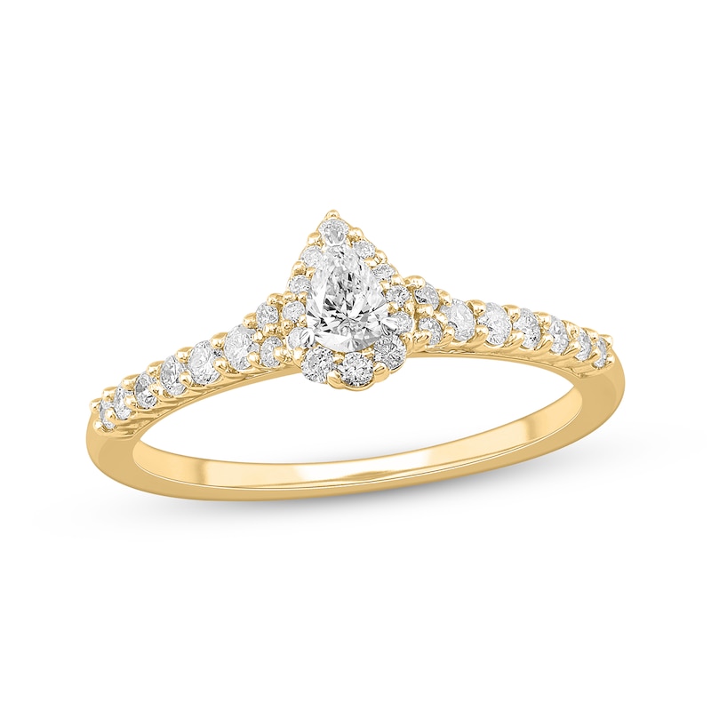 Diamond Engagement Ring 1/2 ct tw Pear & Round Yellow Gold Plated