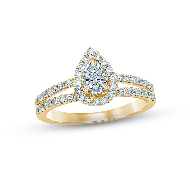 Diamond Engagement Ring 5/8 ct tw Pear & Round-cut Yellow Gold Plated