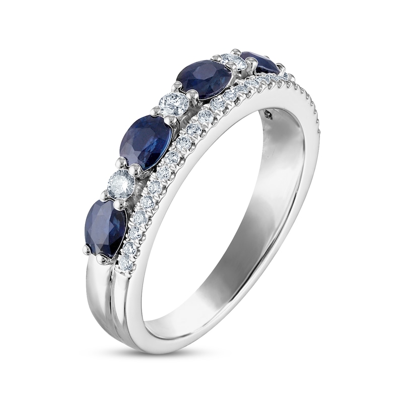 Blue Sapphire & Diamond Alternating Anniversary Band 1/4 ct tw Round-cut White Gold Plated