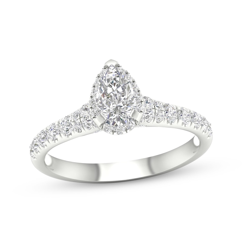 Pear-Shaped & Round-Cut Diamond Engagement Ring 7/8 ct tw White Gold Plated