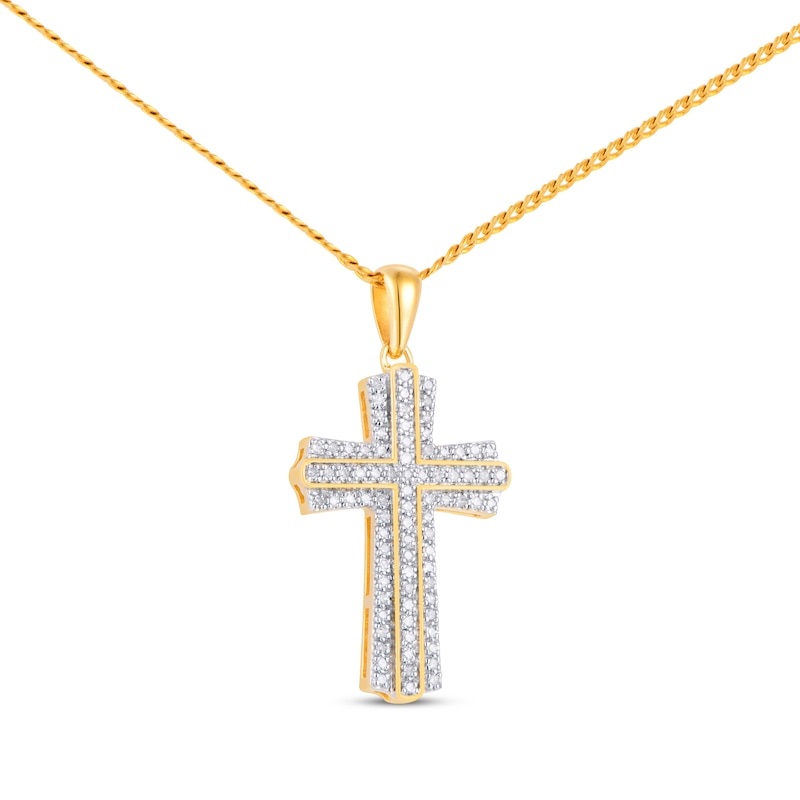 Men's Diamond Cross Necklace 1/3 ct tw Round-cut Yellow Gold Plated 22