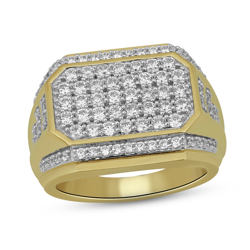 Men's Octagon Diamond Ring 2 ct tw Yellow Gold Plated