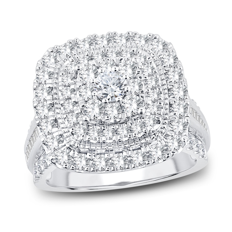 Diamond Engagement Ring 2 ct tw Round & Baguette-Cut White Gold Plated