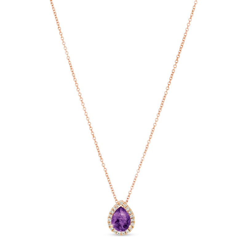 Le Vian Amethyst & Diamond Necklace 1/8 ct tw Strawberry Gold Plated 18"