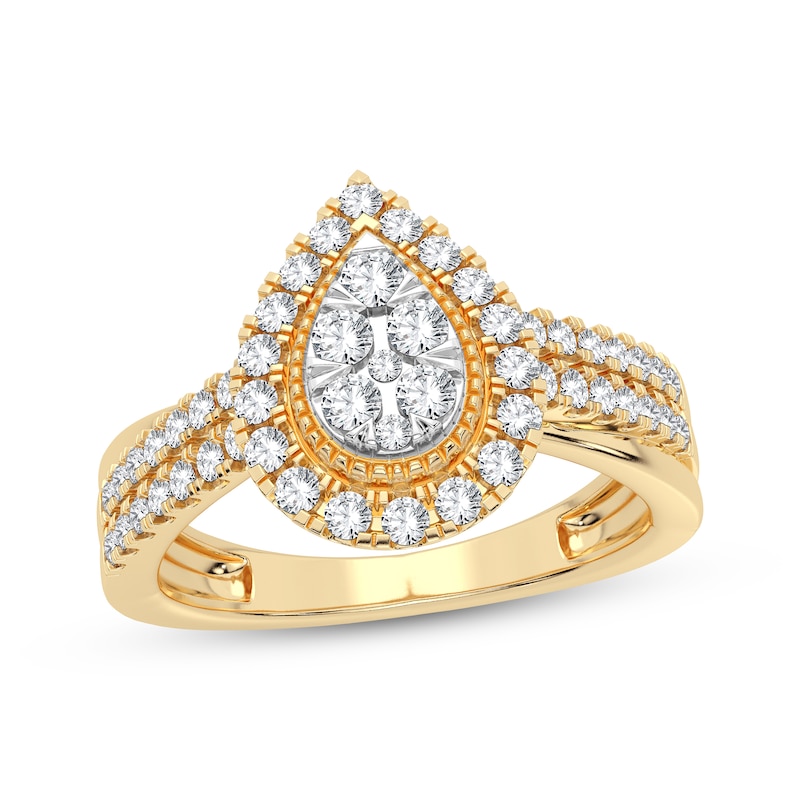 Multi-Diamond Center Pear Engagement Ring 1/2 ct tw Round-cut Yellow Gold Plated