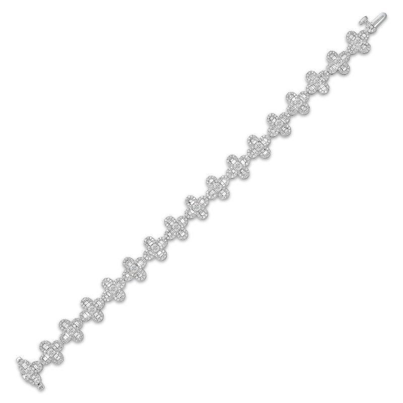 Asscher-Cut Diamond Clover Link Tennis Bracelet 6-3/4 ct tw White Gold Plated 7"