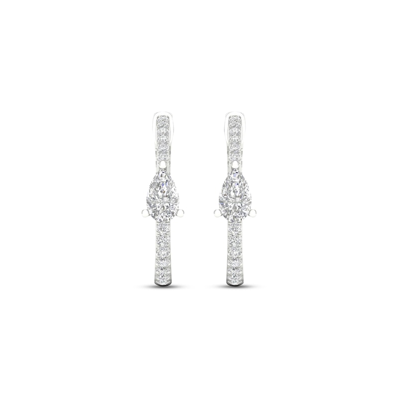 Diamond Huggie Hoop Earrings 1 ct tw Pear & Round-cut White Gold Plated