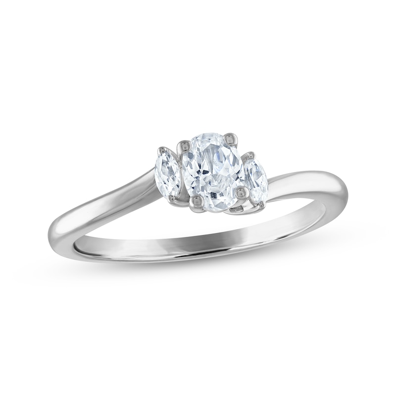 Oval and Marquise-Cut Diamond Three-Stone Engagement Ring 1/2 ct tw White Gold Plated