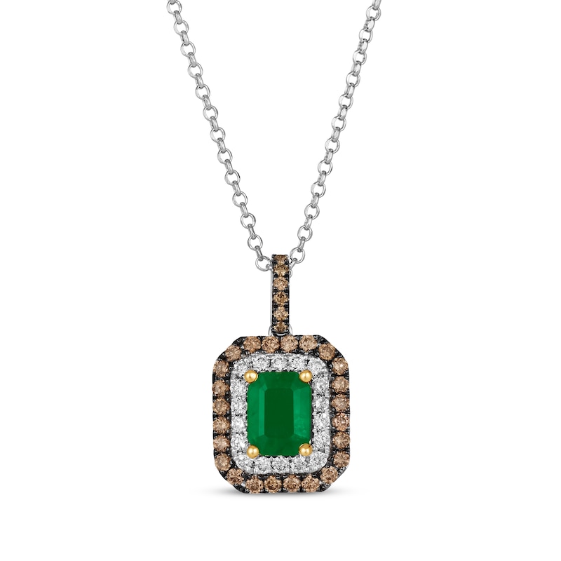 Le Vian Emerald-Cut Emerald Necklace 7/8 ct tw Diamonds Two-Tone Gold Plated 19”