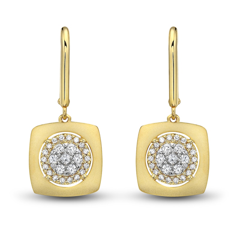 Diamond Square Dangle Earrings 1/2 ct tw Round-cut Yellow Gold Plated