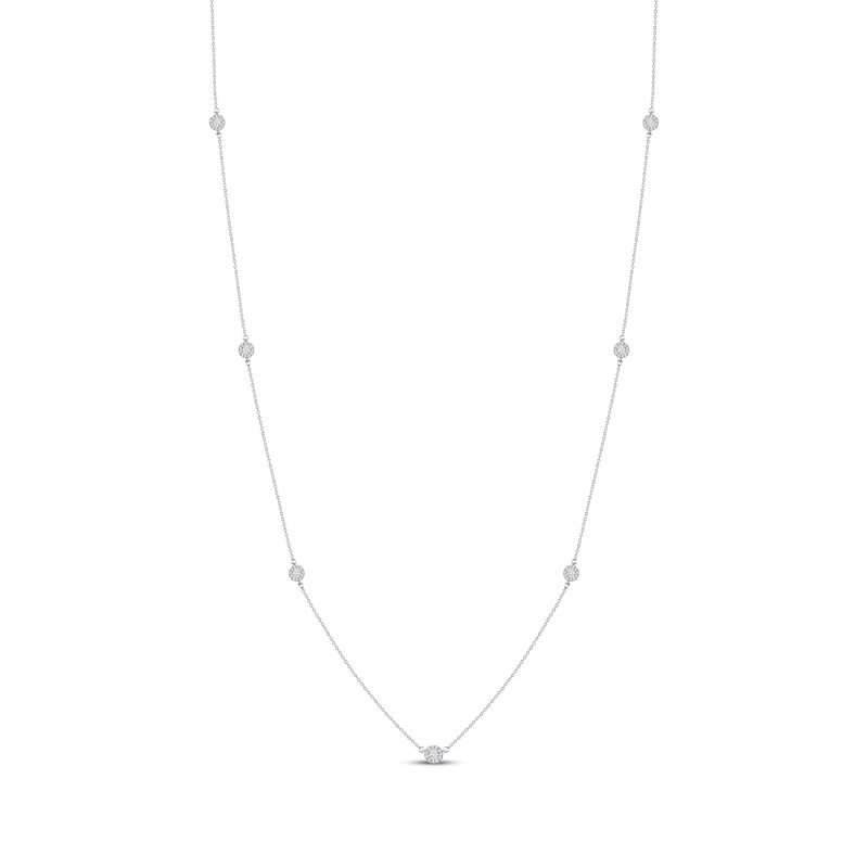 Diamond Halo Station Necklace 3/8 ct tw White Gold Plated 24"