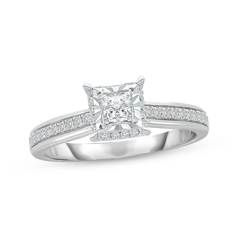 Diamond Engagement Ring 1/2 ct tw Princess & Round-cut White Gold Plated