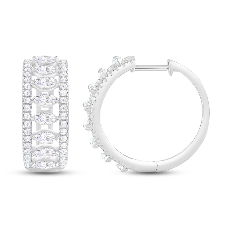 Diamond Hoop Earrings 1-1/2 ct tw Marquise & Round-cut White Gold Plated
