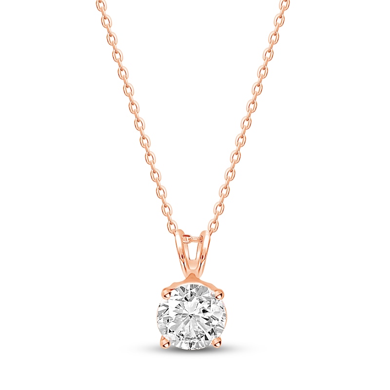 Solitaire Diamond Necklace 1 ct tw Round-cut Rose Gold Plated 18"