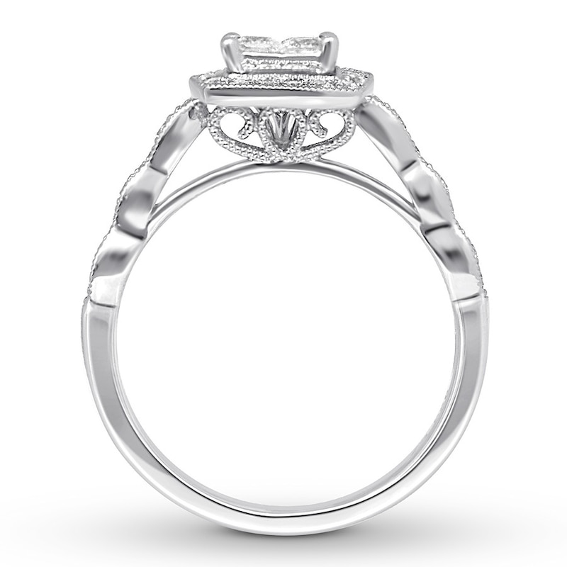 Diamond Engagement Ring 5/8 ct tw Princess & Round-cut White Gold Plated