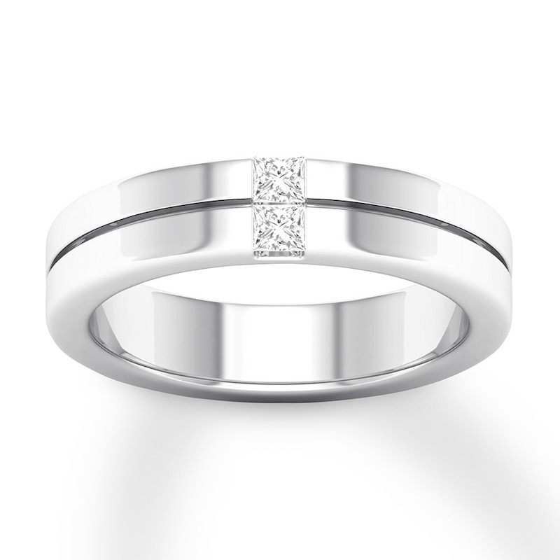 Men's Diamond Wedding Band 1/5 ct tw Square White Gold Plated