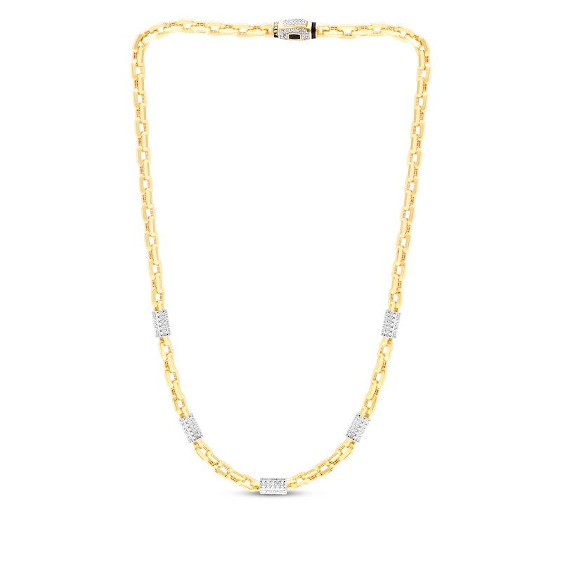 Diamond Station Link Necklace 1-1/5 ct tw Yellow Gold Plated 20"