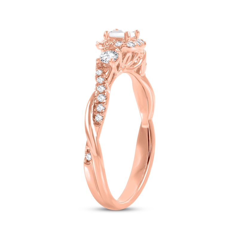 Princess & Round-Cut Diamond Three-Stone Engagement Ring 1/2 ct tw Rose Gold Plated