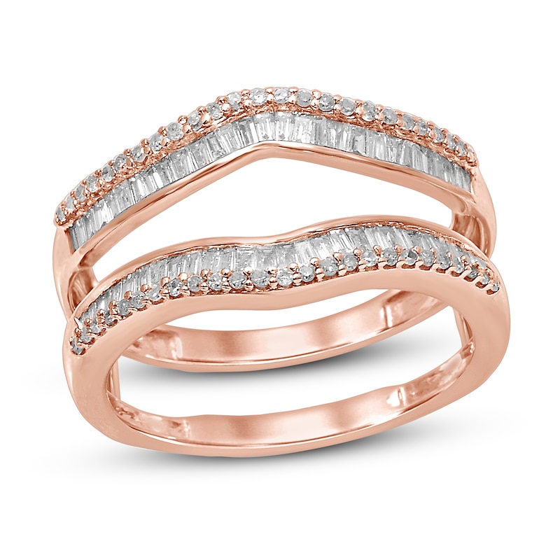 Diamond Enhancer Ring 1/2 ct tw Round/Baguette Rose Gold Plated