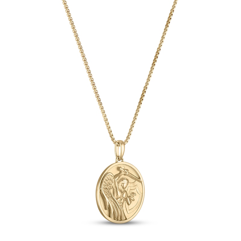 Angel Warrior Medallion Necklace Yellow Gold Plated 22"
