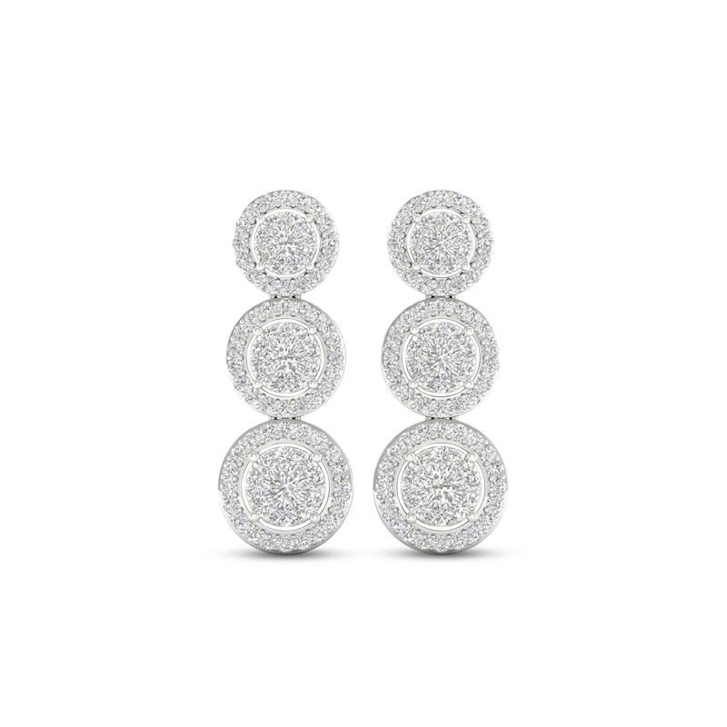 Multi-Diamond Three Circle Drop Earrings 1/2 ct tw Round-cut White Gold Plated