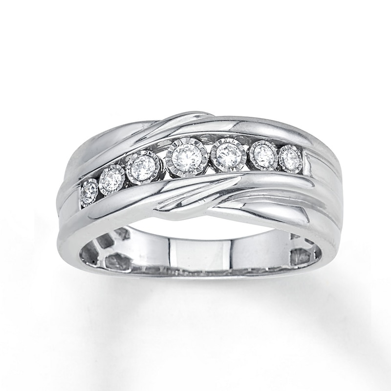 Men's Wedding Band 1/4 ct tw Diamonds White Gold Plated